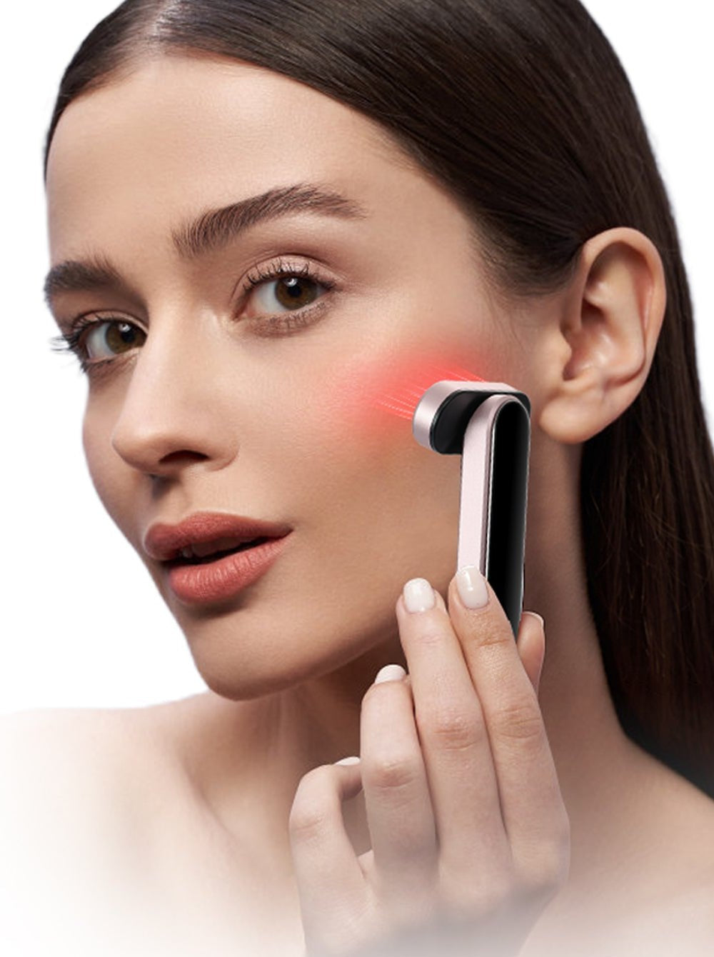 Woman using the red light of the Calmiri wand